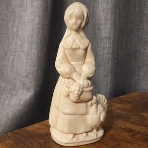 Cream Ceramic Art Figurine with Traditional Dress